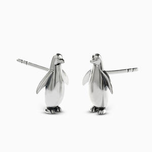 Boucles d'oreilles clous Jeulia vintage en argent sterling plaqué or rose avec zircon, motif pingouin - Product Image 3