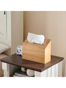 Soporte de caja de pañuelos de madera para el hogar y la Oficina Organizador de escritorio decorativo con diseño de grano de madera natural - Product Image 6