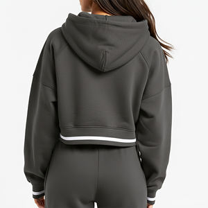 Sweat à capuche pour femme, coupe ample, épaules tombantes, sur mesure, de haute qualité, tricot côtelé personnalisé, respirant, couleur unie - Product Image 5