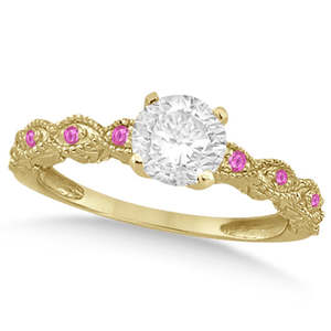 Vintage 18K Yellow Gold <b>Bridal</b> <b>Set</b> with 1.70ct Diamond & Pink Sapphire for Parties-Fine <b>Jewelry</b> <b>Sets</b> - Product Image 2
