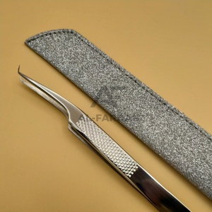 Pince à épiler pour extensions de cils à pointe en fibre de 90 degrés, finition polie miroir, motif à pois, en acier inoxydable – Meilleure vente - Product Image 1