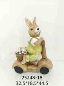Vente flash : Sculpture de lapin sur moto, panier de fleurs rose avec petite famille d'animaux, décoration de maison en résine, cadeau pour Pâques - Product Image 4