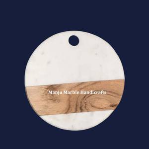 Planche à découper en marbre blanc pur de conception unique et d'addition limitée avec l'utilisation de forme ronde pour l'article de cadeaux de décoration à la maison - Product Image 5