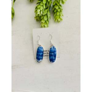 Navajo 18K <b>Gold</b> Lapis Sterling Silver Drop <b>Earrings</b> Cute Vintage Trendy <b>Dangle</b> Design with Pearl Diamond for Weddings Parties - Product Image 1