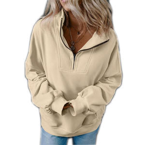 OEM Casual blanco liso bordado sudadera media cremallera polar algodón Sudadera con capucha de gran tamaño señoras Sudadera con capucha para mujer sudadera - Product Image 1