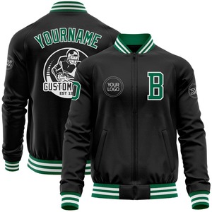 Custom negro Kelly verde-blanco bombardero Varsity Letterman cremallera chaqueta cortavientos Streetwear vintage hombres Varsity chaqueta - Product Image 1
