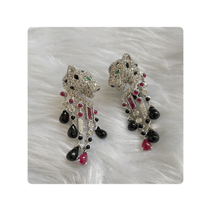 Elegantes pendientes de tuerca de pantera con rubí natural y diamantes reales en oro de 18K para ocasiones de boda-joyería de moda de alta calidad - Product Image 4