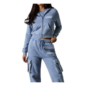 Custom Streetwear Women Heavy Cotton Oversize Tracksuit Printed Cargo <b>Pants</b> Suit for Women Casual <b>Loungewear</b> Acid Wash Tracksuit - Product Image 2