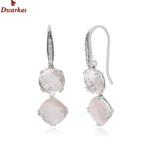 Style à la mode en gros bijoux de mode 925 argent Sterling Rose Quartz cubique zircone coussin broche réglage boucles d'oreilles femmes cadeau - Product Image 1