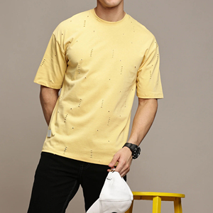 T-shirt à manches courtes surdimensionné à col rond, délavé au soleil, de haute qualité, personnalisé, 2026, pour unisexe, prix de gros - Product Image 2