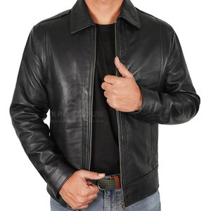 Custom Logo Print High Quality Eco-Friendly <b>Lightweight</b> Comfortable <b>Men</b> Cow Skin Leather <b>Jacket</b> Stand Collar Front Logo - Product Image 2