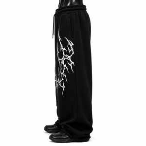 Pantalones Deportivos Anchos para Hombre, Estampado de Llamas, Corte Holgado, Cintura Elástica, Estilo Casual Urbano - Product Image 5
