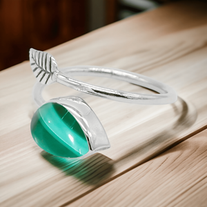 925 Sterling Silver Réglable Dainty Poire Cabochon Anneau Original Malachite Gemstone Feuille Style Moissanite pour La Fête De Mariage - Product Image 3