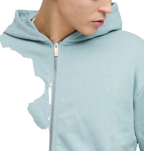 New Arrived 100% Cotton Men's Full <b>Zip</b> <b>Hoodie</b> with Embroidered Custom Logo Autumn Oversized Drop Shoulder Heavyweight Sweatshirt - Product Image 3