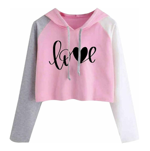 Sudadera Corta Personalizada para Mujer, Sudadera de Algodón con Forro Polar, Manga Larga, Bloques de Color, Estampado de Amor, Estilo Casual - Product Image 1