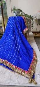Rajasthani Bandhani Dupatta Semi Silk Bandhej Chunri With Golden Lace Border Partywear Dupatta Gota Patti <b>Scarf</b> Wedding Chunni - Product Image 3