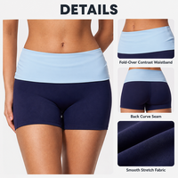 Shorts de yoga et fitness taille haute effet seconde peau, color-block, avec revers, effet push-up fessier et contrôle du ventre, en nylon et élasthanne pour femme