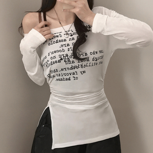 2025 otoño nueva moda Casual Color sólido hombro oblicuo manga larga Camiseta Streetwear Slim Fit Lazy Shirt - Product Image 2