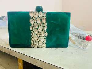 Elegant Resin Square Stone <b>Embellished</b> Fashion Evening <b>Clutch</b> - Product Image 5
