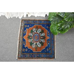 Vintage 1.9 X 2.3ft Bleu Brun Tapis Turc Classique Grande Surface Rectangle Couloir Motif Laine Seagrass Matériel Latex Tapis De Chambre - Product Image 1
