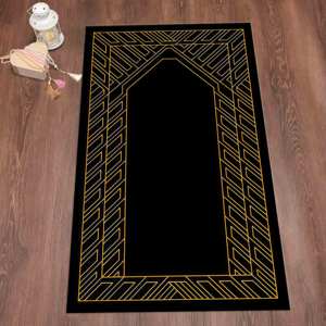 Tapis de prière géométrique doré : Décoration islamique pour la maison, tapis imprimé, tapis à poils doux - Product Image 5