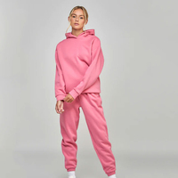 Ensemble de survêtement unisexe rose à capuche en polaire délavé, imprimé sportif 2-en-1, respirant, léger, style streetwear, couleur unie, longueur intégrale