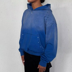 Meilleur tissu 500 GSM 100% coton éponge française poids lourd lavé à l'acide pull hommes à capuche à capuche strass sérigraphie - Product Image 1