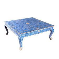 Table basse en os incrusté de style Targua pour salon, meubles en os incrusté faits à la main, table basse ronde, table basse à cocktails