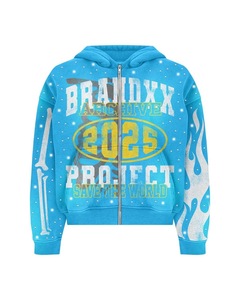 Sweat à capuche oversize en coton de haute qualité pour hommes avec patch de broderie personnalisé et fermeture éclair Streetwear strass pour l'automne - Product Image 1