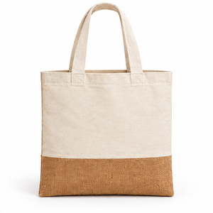 Bolsa de Mano de Yute y Algodón Natural de Dos Tonos, 14.5x16.5 Pulgadas, con Logotipo Personalizado, Reutilizable, Plana, para Compras o Regalos, con Asa de Hombro, Impresión Serigrafiada - Product Image 2