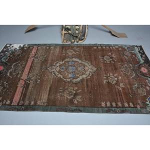 Alfombra turca Vintage verde marrón clásica 4,5X8,8 pies Patchwork lana látex respaldo Rectangular pasillo para cabecera 4m alfombra de noche - Product Image 3