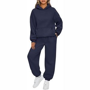 Ensemble de survêtement pour femme, hiver, uni, à capuche, grande taille, léger, vêtements de sport, jogging, pantalon de survêtement, deux pièces, respirant - Product Image 1
