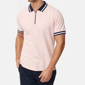 Polo de media cremallera para hombre con diseño a rayas, tela de algodón transpirable de secado rápido, ajuste elegante y cómodo - Product Image 5