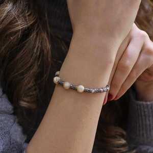 925 Sterling <b>Silver</b> Mother-of-Pearl Fine <b>Bangle</b> <b>Bracelet</b> - Product Image 1