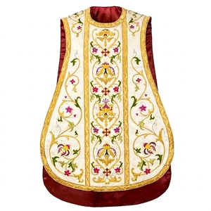 Casulla Romana de Seda Crema con Bordado a Mano de Hilos de Oro, Vestimenta Sacerdotal Católica, Conjunto de Túnica para Clérigos de Iglesia con Cruz de Espina de Jesús - Product Image 1