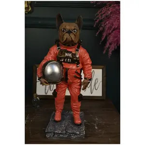 宇航员狗与太空服和头盔雕像可爱狗家庭雕像动物雕塑树脂装饰配件出售