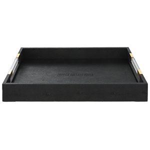 Plateau de service ovale noir rustique avec poignées tissées et finition lisse parfait pour les rassemblements décontractés et les accents de décoration intérieure - Product Image 2
