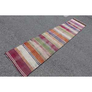 2.1x10.1 ft Vintage Kilim Rug, <b>Red</b> Abstract Turkish <b>Wool</b> Rug - Product Image 2