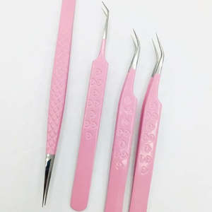 แหนบต่อขนตาสแตนเลสแบบคลาสสิกสีชมพูอุปกรณ์ขนตาที่มีด้ามจับปลายแหลมออกแบบโลโก้ได้ตามต้องการ - Product Image 4