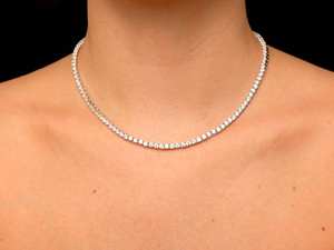 Collar de Plata de Ley 925 con Cadena de Tenis de Diamantes para Mujer, Corte Redondo de 3 mm, Plata de Ley Maciza con Gargantilla de Plata Helada - Product Image 5