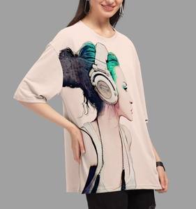 Camiseta Casual Personalizada para Mujer, Corte Regular, Holgada, Manga Corta, Tejida, Cuello Redondo, Estampado Gráfico, Transpirable, con Logotipo Personalizado - Product Image 4