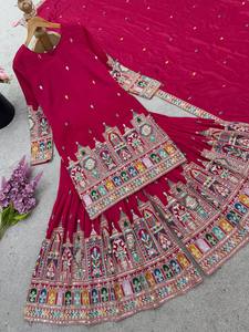 Présentation de la nouvelle collection de créateurs en chinnon pur avec un codage de broderie lourd Dori-Sequence Work Top-Bottom et Dupatta - Product Image 5