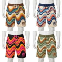 Shorts de bain personnalisés à cordon de serrage pour hommes, style rétro années 70, à rayures ondulées, séchage rapide, avec poches, pour la plage et le surf, ODM