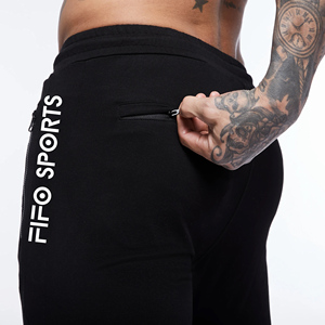 Pantalon de survêtement pour hommes en polyester/coton de haute qualité ourlet ouvert pantalon de survêtement solide léger ample droit décontracté personnalisé - Product Image 4