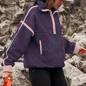Sweat-shirts en polaire sherpa surdimensionnés doublés très tendance pour femmes, style décontracté avec logo sur le devant, écologiques pour l'hiver - Product Image 3