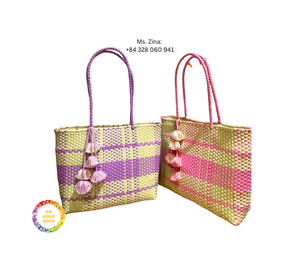 Cesta de la compra de mimbre tejida a mano, bolsa de mimbre de plástico al por mayor con diseño bordado, estilo de embrague para mujer hecho en Vietnam - Product Image 2