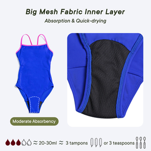 LYNMISS <span class=keywords><strong>Maillot</strong></span> <span class=keywords><strong>de</strong></span> <span class=keywords><strong>Bain</strong></span> une Pièce à Contraste <span class=keywords><strong>de</strong></span> Couleurs pour Ados, Élastique, Séchage Rapide et Anti-Fuites, pour Période Menstruelle - Product Image 4