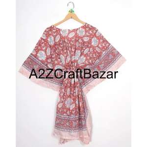 Vestido Corto Tipo Kaftan de Algodón Puro, Ligero y Ecológico para Mujer, Estilo Bohemio, Estampado Floral, Ropa de Playa, Informal, Cómodo para el Verano - Product Image 1