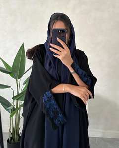 Handmade Black Silk Anti-Wrinkle <b>Long</b> Sleeve Abaya Beautiful <b>White</b> Embroidery Traditional Muslim Prayer Wear <b>for</b> <b>Women</b> Adults - Product Image 5