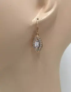 925 Silver Marquise Cut Moissanite Diamond <b>Halo</b> Drop/Dangle <b>Earrings</b> - Product Image 3